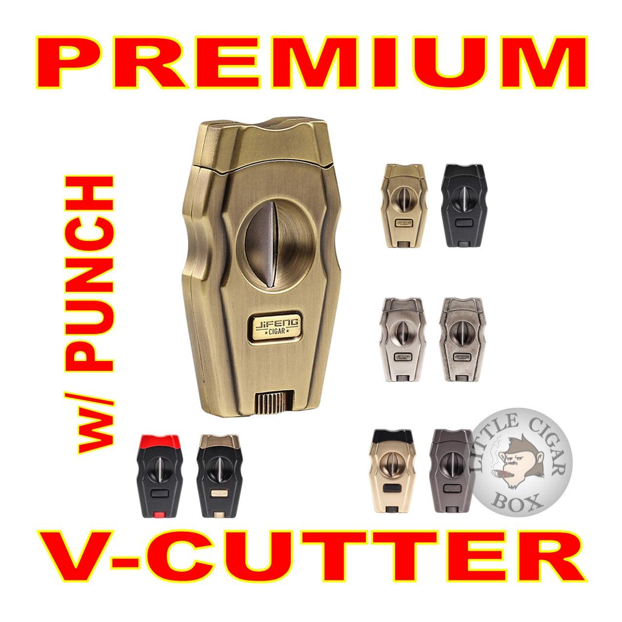 STAINLESS STEEL V-CUT CIGAR CUTTER w/DETACHABLE PUNCH - www.LittleCigarBox.com