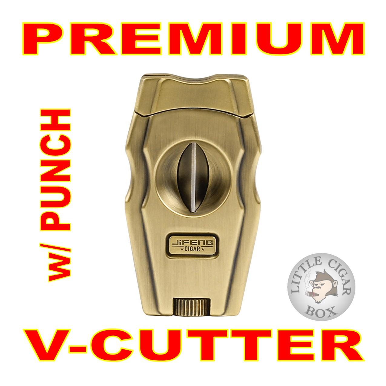 STAINLESS STEEL V-CUT CIGAR CUTTER w/DETACHABLE PUNCH - www.LittleCigarBox.com