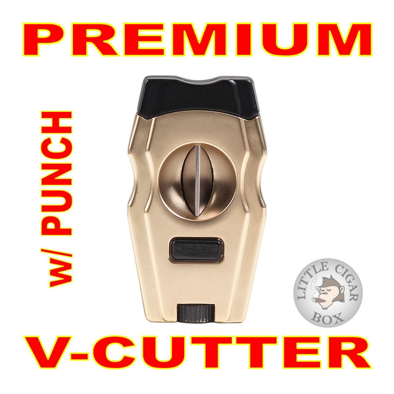 STAINLESS STEEL V-CUT CIGAR CUTTER w/DETACHABLE PUNCH - www.LittleCigarBox.com