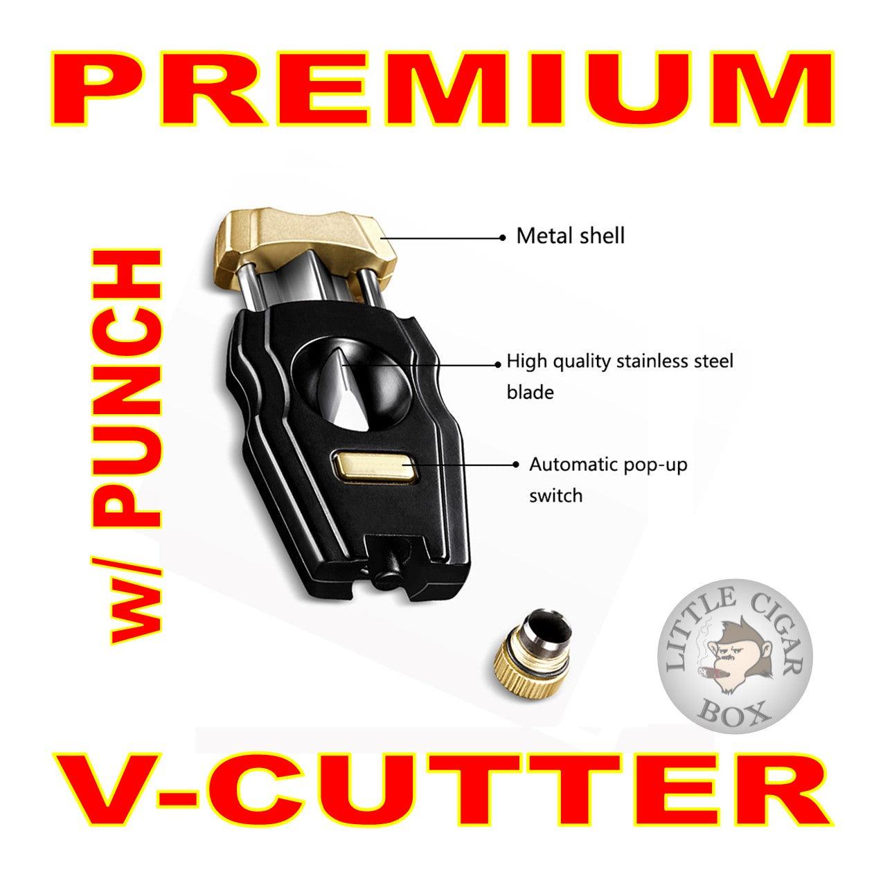 STAINLESS STEEL V-CUT CIGAR CUTTER w/DETACHABLE PUNCH - www.LittleCigarBox.com