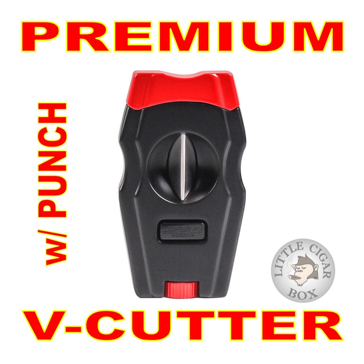 STAINLESS STEEL V-CUT CIGAR CUTTER w/DETACHABLE PUNCH - www.LittleCigarBox.com