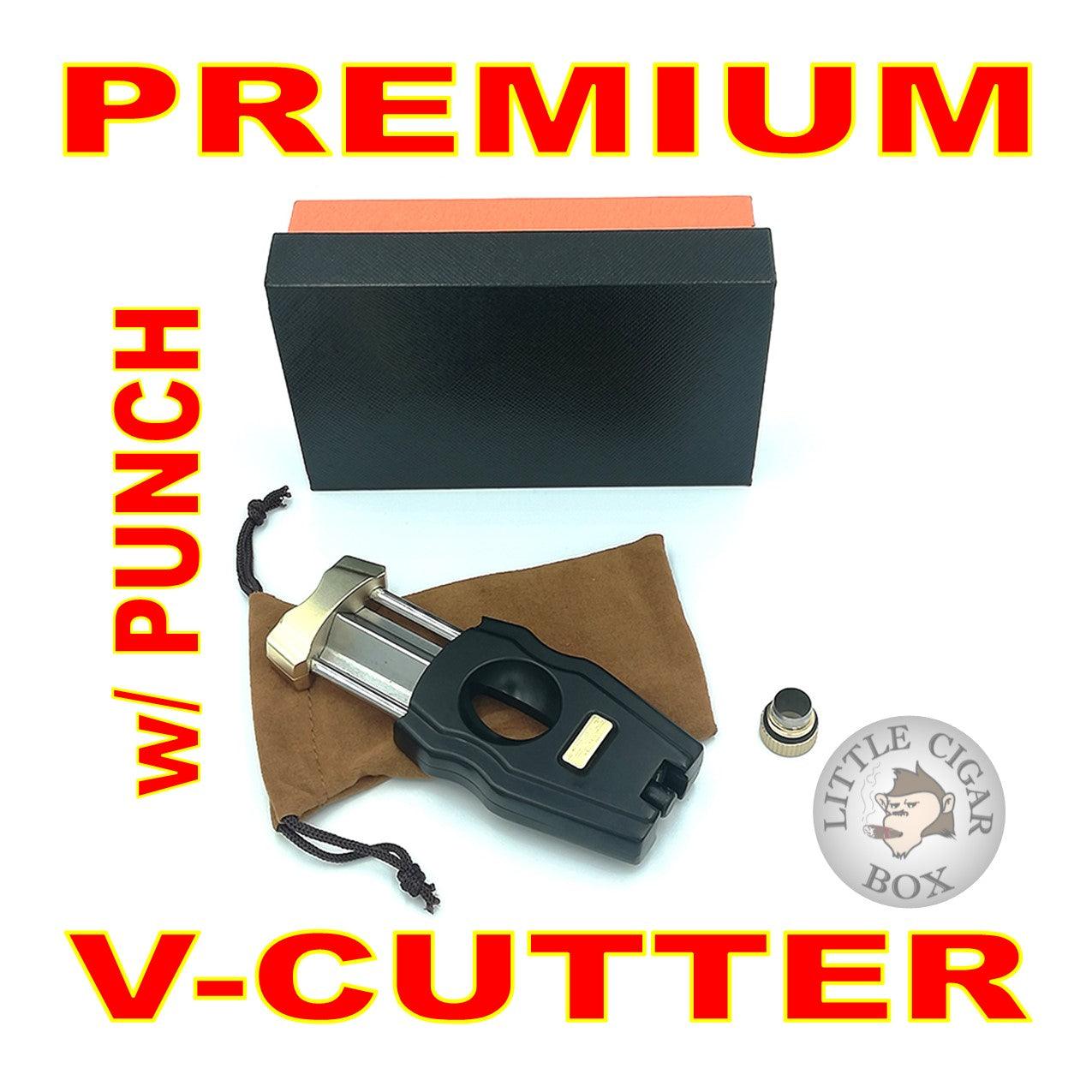 STAINLESS STEEL V-CUT CIGAR CUTTER w/DETACHABLE PUNCH - www.LittleCigarBox.com