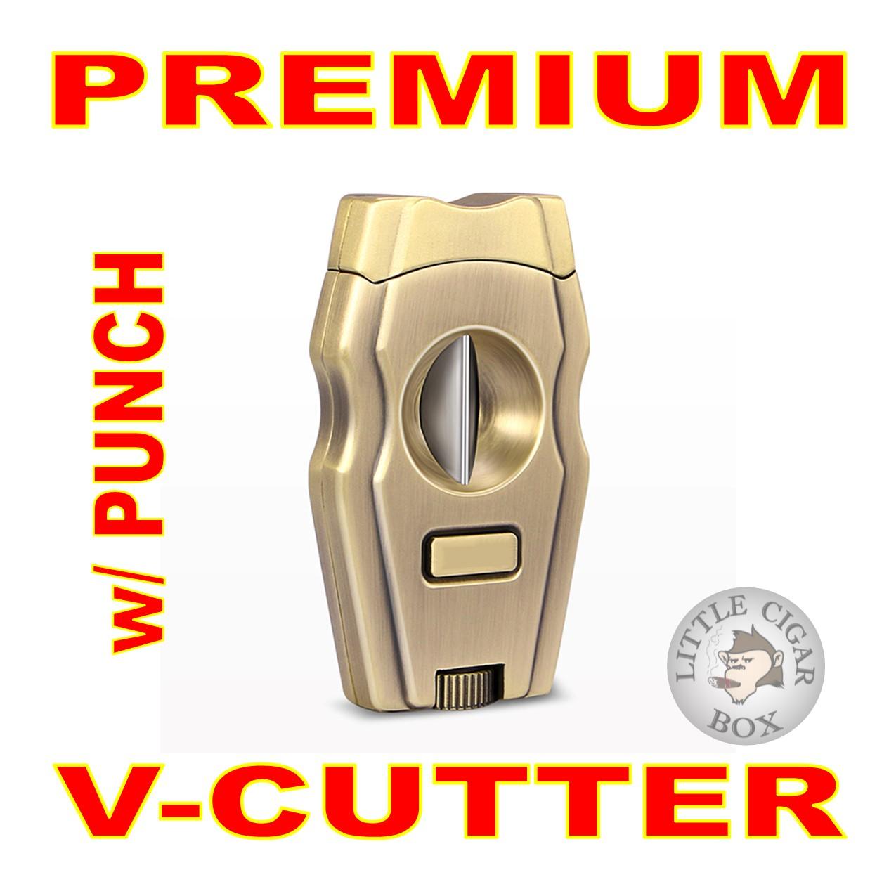 STAINLESS STEEL V-CUT CIGAR CUTTER w/DETACHABLE PUNCH - www.LittleCigarBox.com