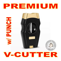 STAINLESS STEEL V-CUT CIGAR CUTTER w/DETACHABLE PUNCH - www.LittleCigarBox.com