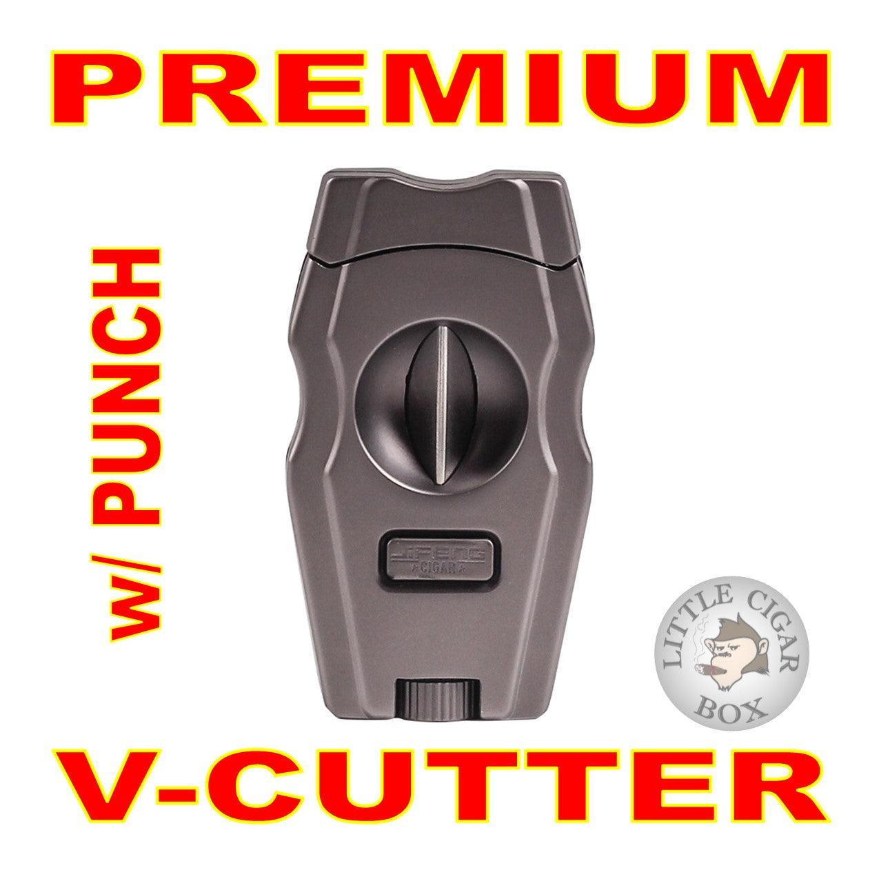 STAINLESS STEEL V-CUT CIGAR CUTTER w/DETACHABLE PUNCH - www.LittleCigarBox.com