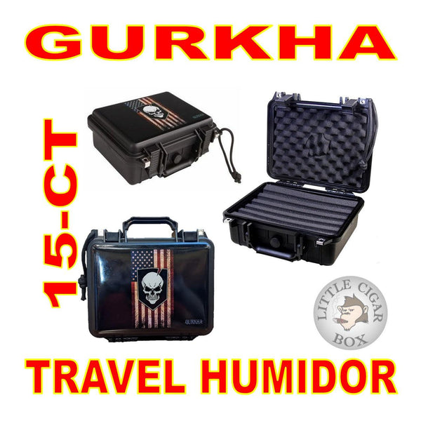 GURKHA 15-CT TRAVEL HUMIDOR - SKULL WITH AMERICAN FLAG - LITTLE CIGAR BOX