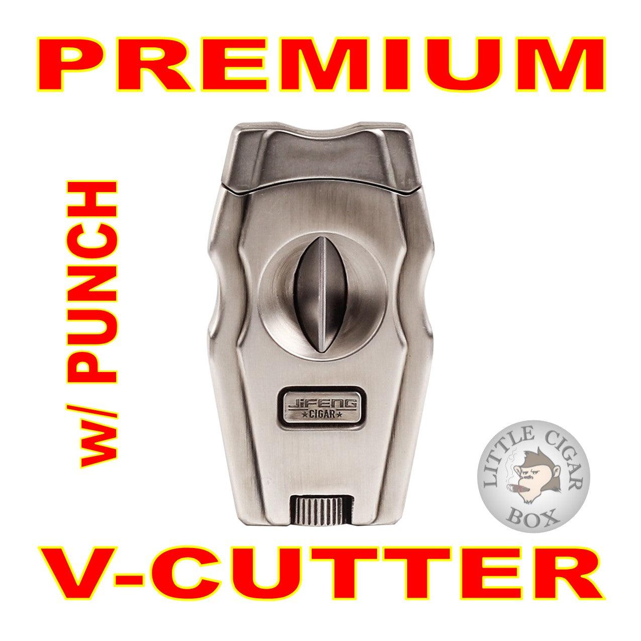 STAINLESS STEEL V-CUT CIGAR CUTTER w/DETACHABLE PUNCH - www.LittleCigarBox.com