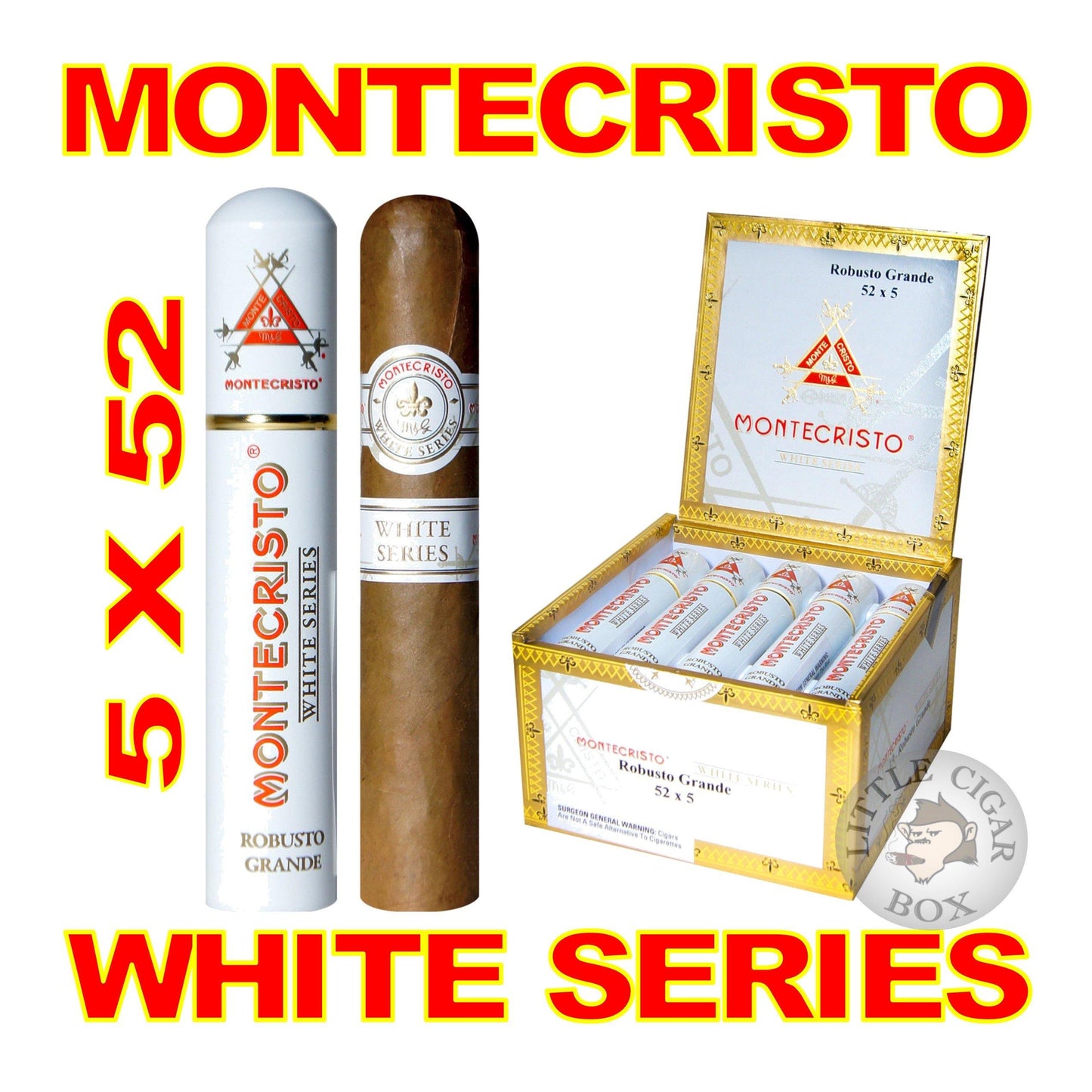 MONTECRISTO WHITE SERIES ROBUSTO GRANDE TUBE - www.LittleCigarBox.com